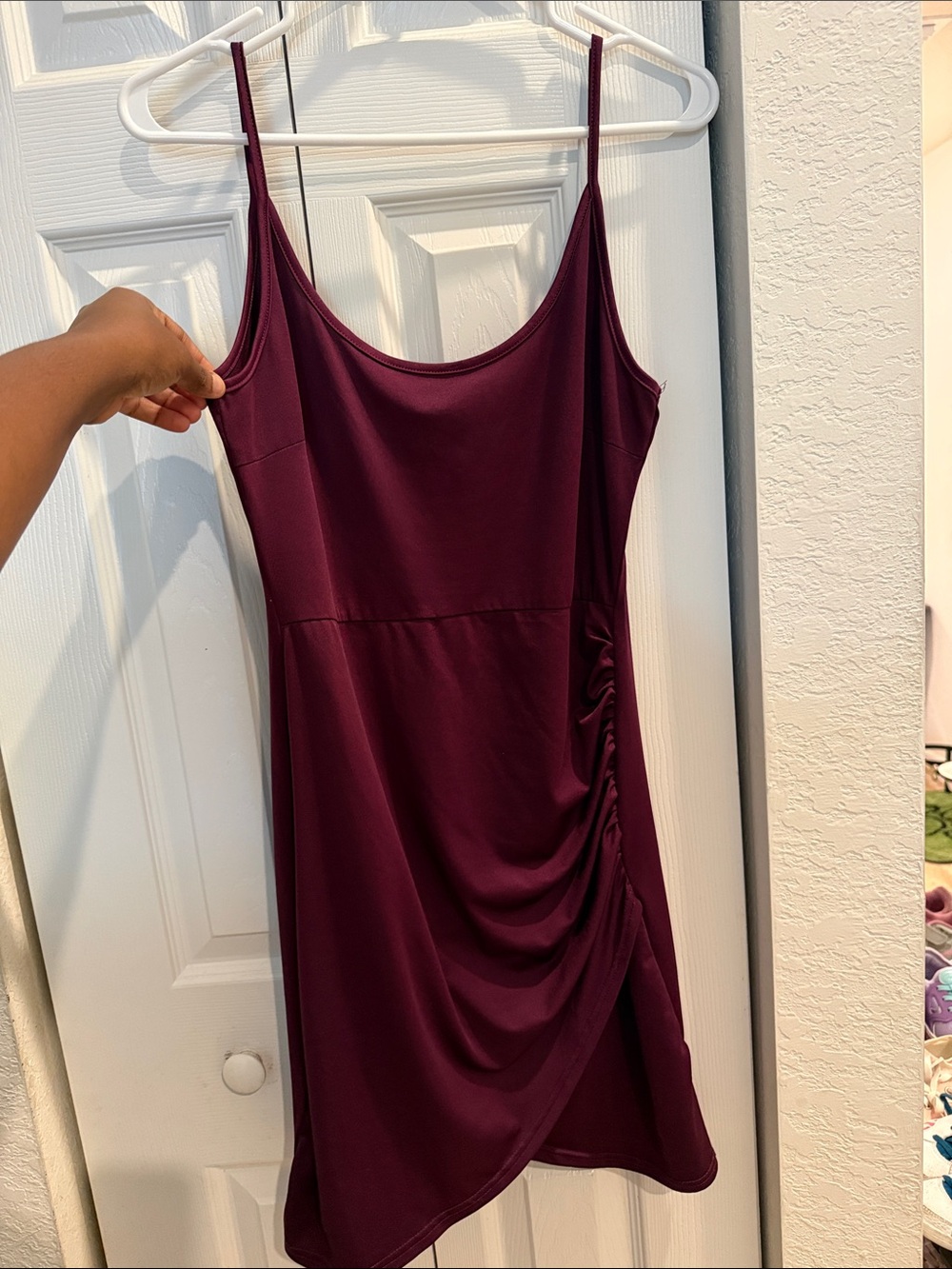 SHEIN Wine Ruched-Side Spaghetti Strap Mini Dress
